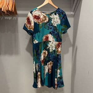 Corey Lynn Calter Teal and Floral Midi Dress